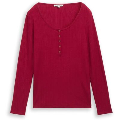 TOM TAILOR Damen Slim Fit Henley Langarmshirt, rot, Uni, Gr. S TOM TAILOR Damen Slim Fit Henley Langarmshirt, rot, Uni, Gr. S