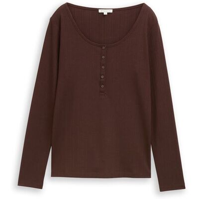 TOM TAILOR Damen Slim Fit Henley Langarmshirt, braun, Uni, Gr. S TOM TAILOR Damen Slim Fit Henley Langarmshirt, braun, Uni, Gr. S
