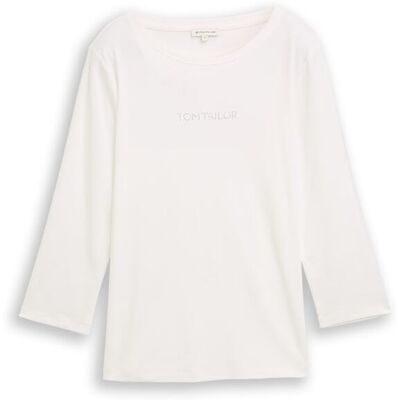 TOM TAILOR Damen Slim Fit Langarmshirt mit Glitzer-Logo, weiß, Uni, Gr. XXL TOM TAILOR Damen Slim Fit Langarmshirt mit Glitzer-Logo, weiß, Uni, Gr. XXL