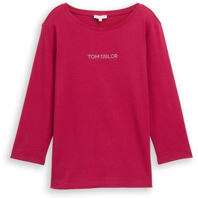 TOM TAILOR Damen Slim Fit Langarmshirt mit Glitzer-Logo, rot, Uni, Gr. S TOM TAILOR Damen Slim Fit Langarmshirt mit Glitzer-Logo, rot, Uni, Gr. S
