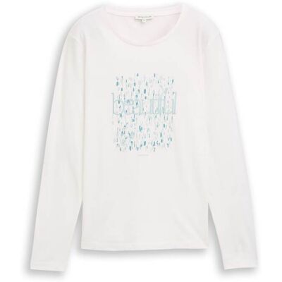 TOM TAILOR Damen Langarmshirt mit Print, weiß, Uni, Gr. XXL TOM TAILOR Damen Langarmshirt mit Print, weiß, Uni, Gr. XXL