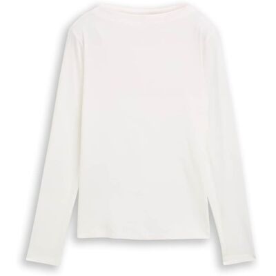 TOM TAILOR Damen Slim Fit Langarmshirt, weiß, Uni, Gr. XL TOM TAILOR Damen Slim Fit Langarmshirt, weiß, Uni, Gr. XL