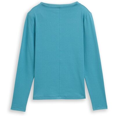 TOM TAILOR Damen Slim Fit Langarmshirt, blau, Uni, Gr. XXL TOM TAILOR Damen Slim Fit Langarmshirt, blau, Uni, Gr. XXL