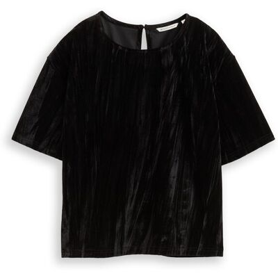 TOM TAILOR DENIM Damen Loose Fit T-Shirt aus Samt, schwarz, Uni, Gr. M TOM TAILOR DENIM Damen Loose Fit T-Shirt aus Samt, schwarz, Uni, Gr. M