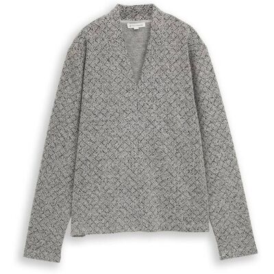 TOM TAILOR Damen Sweatshirt mit V-Ausschnitt, beige, Meliert, Gr. XXXL TOM TAILOR Damen Sweatshirt mit V-Ausschnitt, beige, Meliert, Gr. XXXL