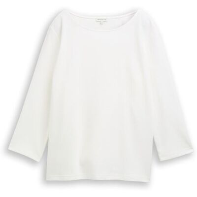 TOM TAILOR Damen Langarmshirt mit Ottoman-Struktur, weiß, Uni, Gr. S TOM TAILOR Damen Langarmshirt mit Ottoman-Struktur, weiß, Uni, Gr. S