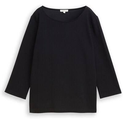 TOM TAILOR Damen Langarmshirt mit Ottoman-Struktur, schwarz, Uni, Gr. S TOM TAILOR Damen Langarmshirt mit Ottoman-Struktur, schwarz, Uni, Gr. S