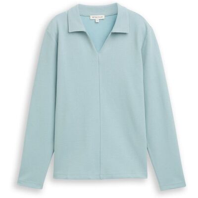 TOM TAILOR Damen Langarmshirt mit Polokragen, grün, Uni, Gr. S TOM TAILOR Damen Langarmshirt mit Polokragen, grün, Uni, Gr. S