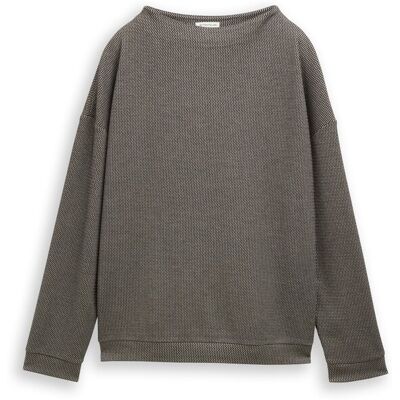 TOM TAILOR Damen Loose Fit Sweatshirt mit Stehkragen, schwarz, Gemustert, Gr. M TOM TAILOR Damen Loose Fit Sweatshirt mit Stehkragen, schwarz, Gemustert, Gr. M