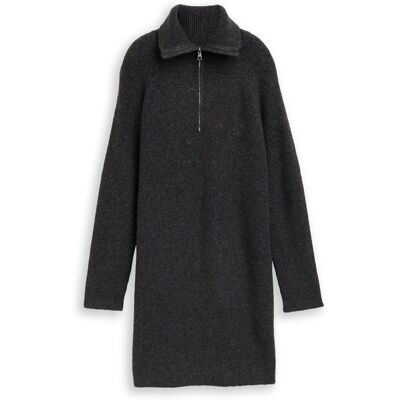 TOM TAILOR DENIM Damen Mini-Kleid mit Troyer-Kragen, grau, Meliert, Gr. XXL TOM TAILOR DENIM Damen Mini-Kleid mit Troyer-Kragen, grau, Meliert, Gr. XXL
