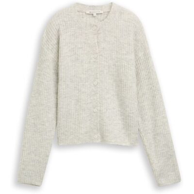 TOM TAILOR DENIM Damen Cosy Cardigan mit Rundhalsausschnitt, weiß, Meliert, Gr. XL TOM TAILOR DENIM Damen Cosy Cardigan mit Rundhalsausschnitt, weiß, Meliert, Gr. XL