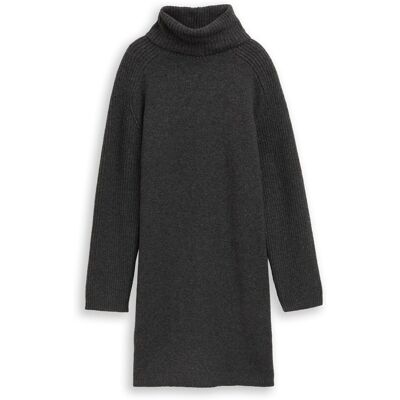 TOM TAILOR DENIM Damen Mini-Kleid mit Rollkragen, grau, Meliert, Gr. S TOM TAILOR DENIM Damen Mini-Kleid mit Rollkragen, grau, Meliert, Gr. S
