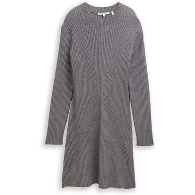 TOM TAILOR DENIM Damen Fitted Mini-Kleid aus Rippstrick, grau, Meliert, Gr. XS TOM TAILOR DENIM Damen Fitted Mini-Kleid aus Rippstrick, grau, Meliert, Gr. XS