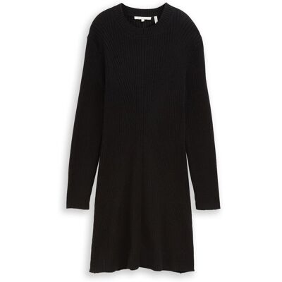 TOM TAILOR DENIM Damen Fitted Mini-Kleid aus Rippstrick, schwarz, Uni, Gr. XL TOM TAILOR DENIM Damen Fitted Mini-Kleid aus Rippstrick, schwarz, Uni, Gr. XL