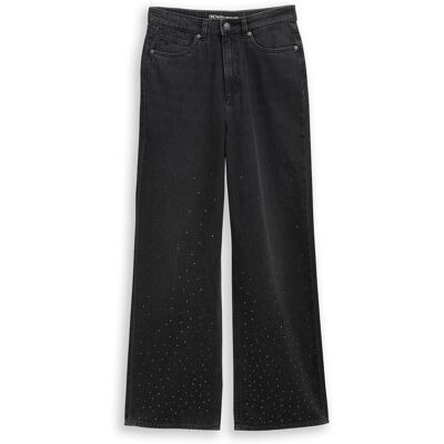 TOM TAILOR DENIM Damen TTLINOU WIDE Jeans mit Strasssteinen, schwarz, Uni, Gr. XL/32 TOM TAILOR DENIM Damen TTLINOU WIDE Jeans mit Strasssteinen, schwarz, Uni, Gr. XL/32