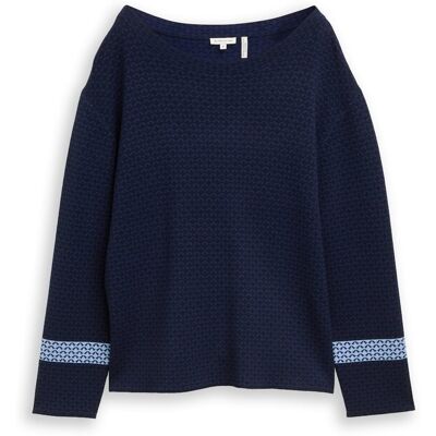 TOM TAILOR Damen Loose Fit Jacquard Strickpullover, blau, Gemustert, Gr. S TOM TAILOR Damen Loose Fit Jacquard Strickpullover, blau, Gemustert, Gr. S