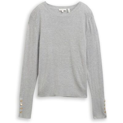 TOM TAILOR Damen Strickpullover mit Knopf-Details, grau, Meliert, Gr. S TOM TAILOR Damen Strickpullover mit Knopf-Details, grau, Meliert, Gr. S