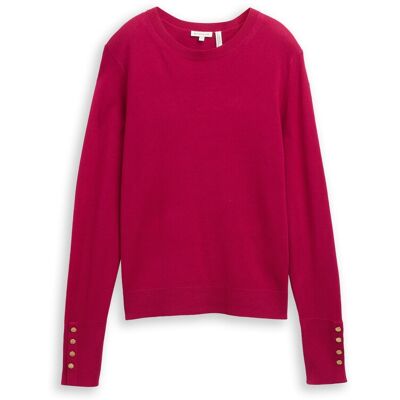 TOM TAILOR Damen Strickpullover mit Knopf-Details, rot, Uni, Gr. M TOM TAILOR Damen Strickpullover mit Knopf-Details, rot, Uni, Gr. M