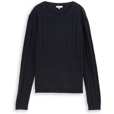 TOM TAILOR Damen Rib Strickpullover mit Wollanteil, blau, Uni, Gr. S TOM TAILOR Damen Rib Strickpullover mit Wollanteil, blau, Uni, Gr. S