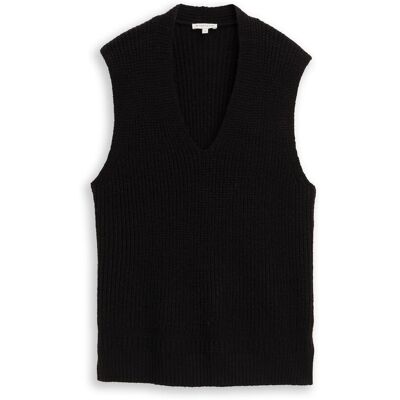 TOM TAILOR Damen Pullunder mit V-Ausschnitt, schwarz, Uni, Gr. S TOM TAILOR Damen Pullunder mit V-Ausschnitt, schwarz, Uni, Gr. S