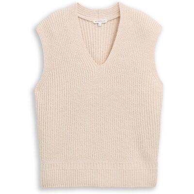 TOM TAILOR Damen Pullunder mit V-Ausschnitt, beige, Meliert, Gr. S TOM TAILOR Damen Pullunder mit V-Ausschnitt, beige, Meliert, Gr. S