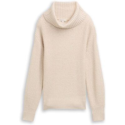 TOM TAILOR Damen Loose Fit Rollkragenpullover, beige, Meliert, Gr. S TOM TAILOR Damen Loose Fit Rollkragenpullover, beige, Meliert, Gr. S