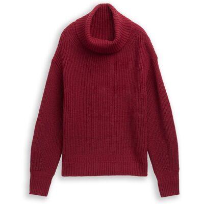 TOM TAILOR Damen Loose Fit Rollkragenpullover, rot, Meliert, Gr. S TOM TAILOR Damen Loose Fit Rollkragenpullover, rot, Meliert, Gr. S