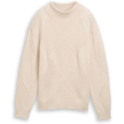 TOM TAILOR Damen Loose Fit Strickpullover mit Stehkragen, braun, Uni, Gr. S TOM TAILOR Damen Loose Fit Strickpullover mit Stehkragen, braun, Uni, Gr. S