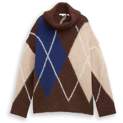 TOM TAILOR Damen Oversize Rollkragenpullover mit Wollanteil, braun, Gemustert, Gr. S TOM TAILOR Damen Oversize Rollkragenpullover mit Wollanteil, braun, Gemustert, Gr. S