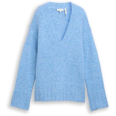 TOM TAILOR Damen Oversize Strickpullover mit Wollanteil, blau, Meliert, Gr. S TOM TAILOR Damen Oversize Strickpullover mit Wollanteil, blau, Meliert, Gr. S