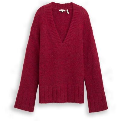 TOM TAILOR Damen Oversize Strickpullover mit Wollanteil, rot, Meliert, Gr. S TOM TAILOR Damen Oversize Strickpullover mit Wollanteil, rot, Meliert, Gr. S