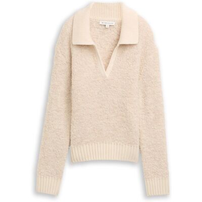 TOM TAILOR Damen Bouclé Strickpullover mit Kragen, beige, Meliert, Gr. S TOM TAILOR Damen Bouclé Strickpullover mit Kragen, beige, Meliert, Gr. S