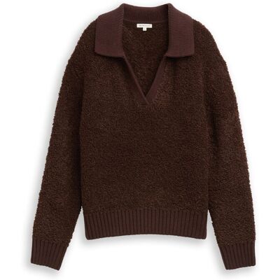 TOM TAILOR Damen Bouclé Strickpullover mit Kragen, braun, Meliert, Gr. S TOM TAILOR Damen Bouclé Strickpullover mit Kragen, braun, Meliert, Gr. S