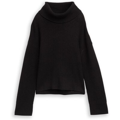TOM TAILOR Damen Oversize Rollkragenpullover, schwarz, Uni, Gr. S TOM TAILOR Damen Oversize Rollkragenpullover, schwarz, Uni, Gr. S