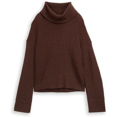 TOM TAILOR Damen Oversize Rollkragenpullover, braun, Meliert, Gr. L TOM TAILOR Damen Oversize Rollkragenpullover, braun, Meliert, Gr. L