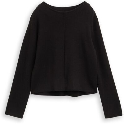 TOM TAILOR Damen Cropped Strickpullover mit Stehkragen, schwarz, Uni, Gr. S TOM TAILOR Damen Cropped Strickpullover mit Stehkragen, schwarz, Uni, Gr. S