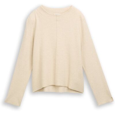 TOM TAILOR Damen Cropped Strickpullover mit Stehkragen, beige, Meliert, Gr. S TOM TAILOR Damen Cropped Strickpullover mit Stehkragen, beige, Meliert, Gr. S