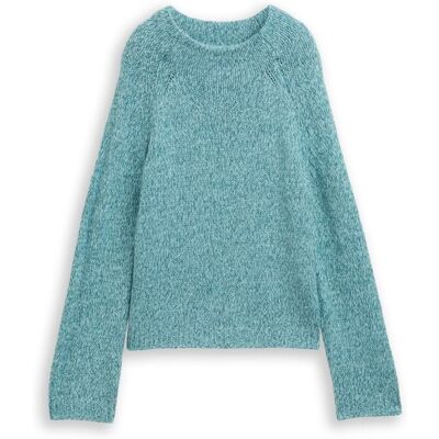 TOM TAILOR Damen Loose Fit Strickpullover mit Wollanteil, blau, Meliert, Gr. S TOM TAILOR Damen Loose Fit Strickpullover mit Wollanteil, blau, Meliert, Gr. S