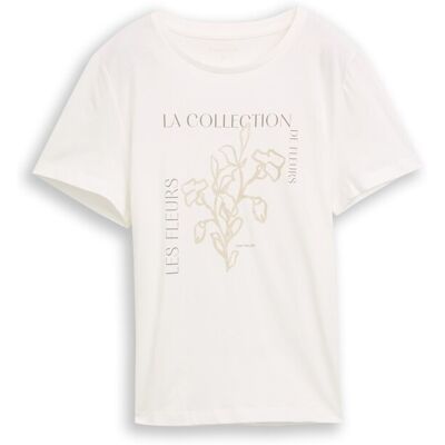 TOM TAILOR Damen T-Shirt mit Print, weiß, Uni, Gr. S TOM TAILOR Damen T-Shirt mit Print, weiß, Uni, Gr. S