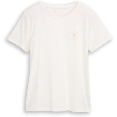 TOM TAILOR Damen T-Shirt mit Blumen-Stickerei, weiß, Uni, Gr. S TOM TAILOR Damen T-Shirt mit Blumen-Stickerei, weiß, Uni, Gr. S