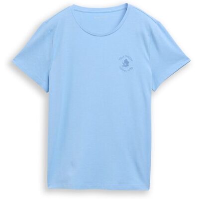 TOM TAILOR Damen T-Shirt mit Blumen-Stickerei, blau, Uni, Gr. S TOM TAILOR Damen T-Shirt mit Blumen-Stickerei, blau, Uni, Gr. S