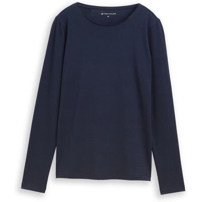 TOM TAILOR Damen Basic Langarmshirt, blau, Uni, Gr. XS TOM TAILOR Damen Basic Langarmshirt, blau, Uni, Gr. XS
