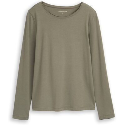 TOM TAILOR Damen Basic Langarmshirt, grün, Uni, Gr. XXL TOM TAILOR Damen Basic Langarmshirt, grün, Uni, Gr. XXL