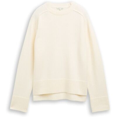 TOM TAILOR Damen Loose Fit Strickpullover, weiß, Uni, Gr. S TOM TAILOR Damen Loose Fit Strickpullover, weiß, Uni, Gr. S