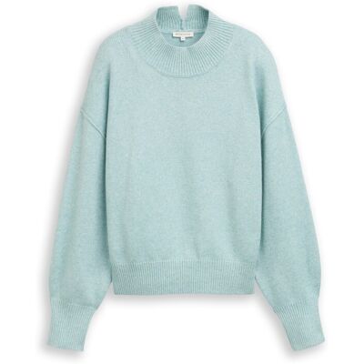 TOM TAILOR Damen Oversize Strickpullover mit Stehkragen, blau, Meliert, Gr. S TOM TAILOR Damen Oversize Strickpullover mit Stehkragen, blau, Meliert, Gr. S
