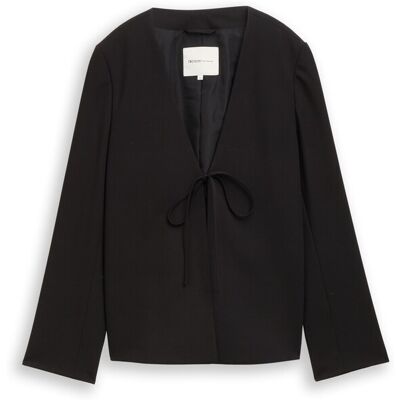 TOM TAILOR DENIM Damen Regular Fit Jacke mit Schleifen-Detail, schwarz, Uni, Gr. XS TOM TAILOR DENIM Damen Regular Fit Jacke mit Schleifen-Detail, schwarz, Uni, Gr. XS