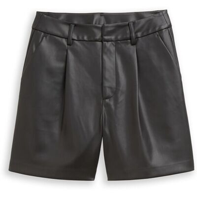 TOM TAILOR DENIM Damen Shorts in Lederoptik, schwarz, Uni, Gr. XS TOM TAILOR DENIM Damen Shorts in Lederoptik, schwarz, Uni, Gr. XS