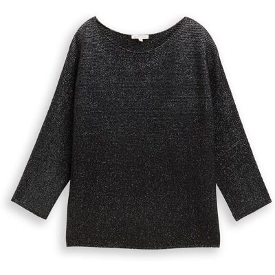 TOM TAILOR Damen Loose Fit Strickpullover mit Glitzer-Effekt, schwarz, Uni, Gr. M TOM TAILOR Damen Loose Fit Strickpullover mit Glitzer-Effekt, schwarz, Uni, Gr. M