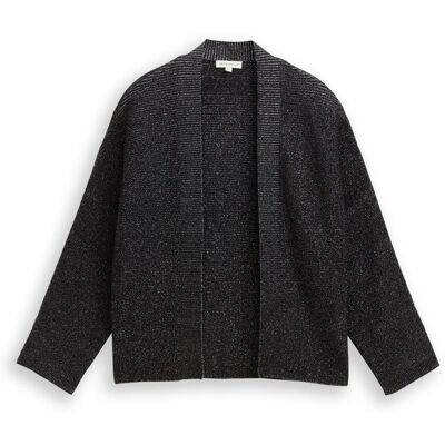 TOM TAILOR Damen Cropped Cardigan mit Glitzer-Effekt, schwarz, Uni, Gr. XXXL TOM TAILOR Damen Cropped Cardigan mit Glitzer-Effekt, schwarz, Uni, Gr. XXXL