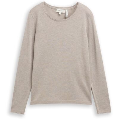 TOM TAILOR Damen Basic Strickpullover mit Rundhalsausschnitt, grau, Meliert, Gr. S TOM TAILOR Damen Basic Strickpullover mit Rundhalsausschnitt, grau, Meliert, Gr. S